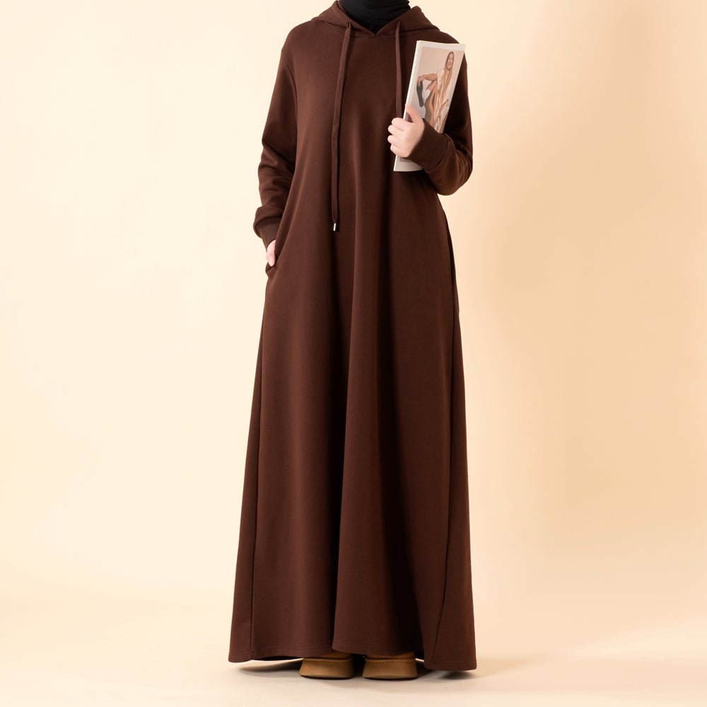 French Terry Hoodie Abaya With Pockets  (MA340), view 2