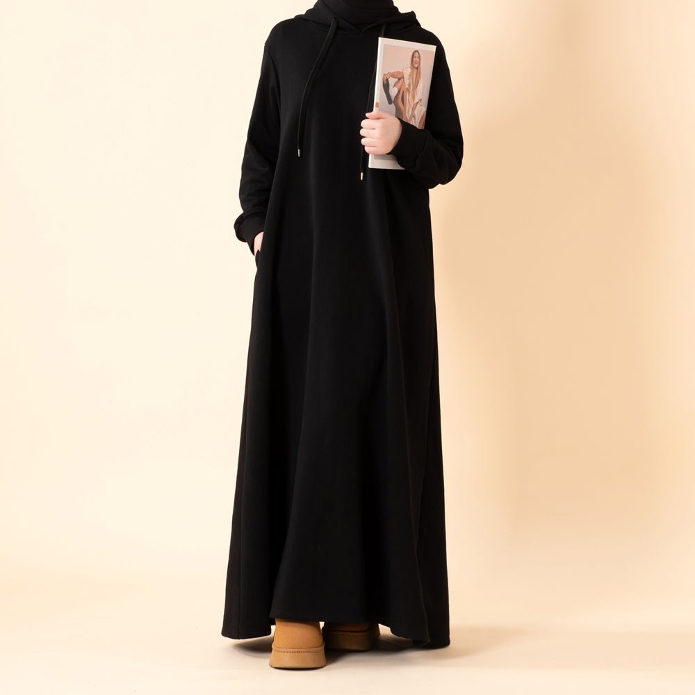 French Terry Hoodie Abaya With Pockets  (MA340), view 3
