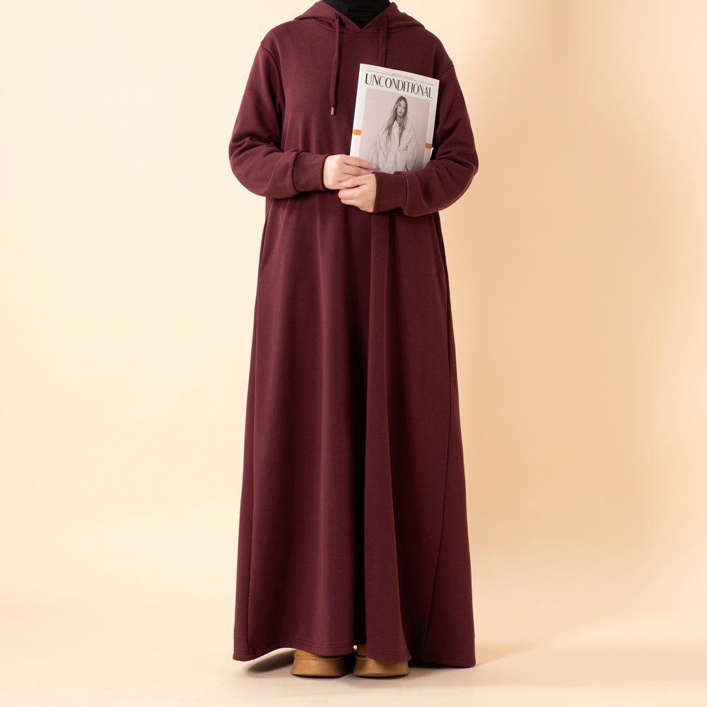 French Terry Hoodie Abaya With Pockets  (MA340), view 4