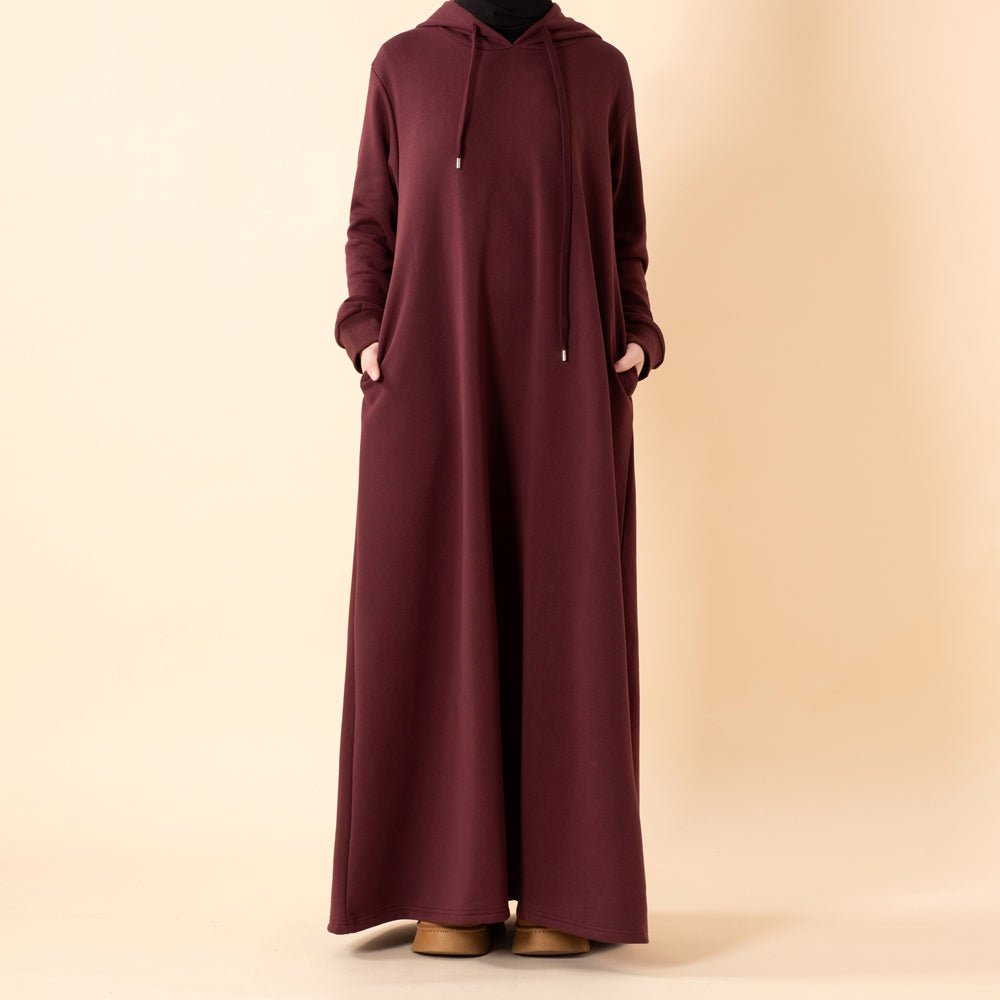 French Terry Hoodie Abaya With Pockets  (MA340), view 5