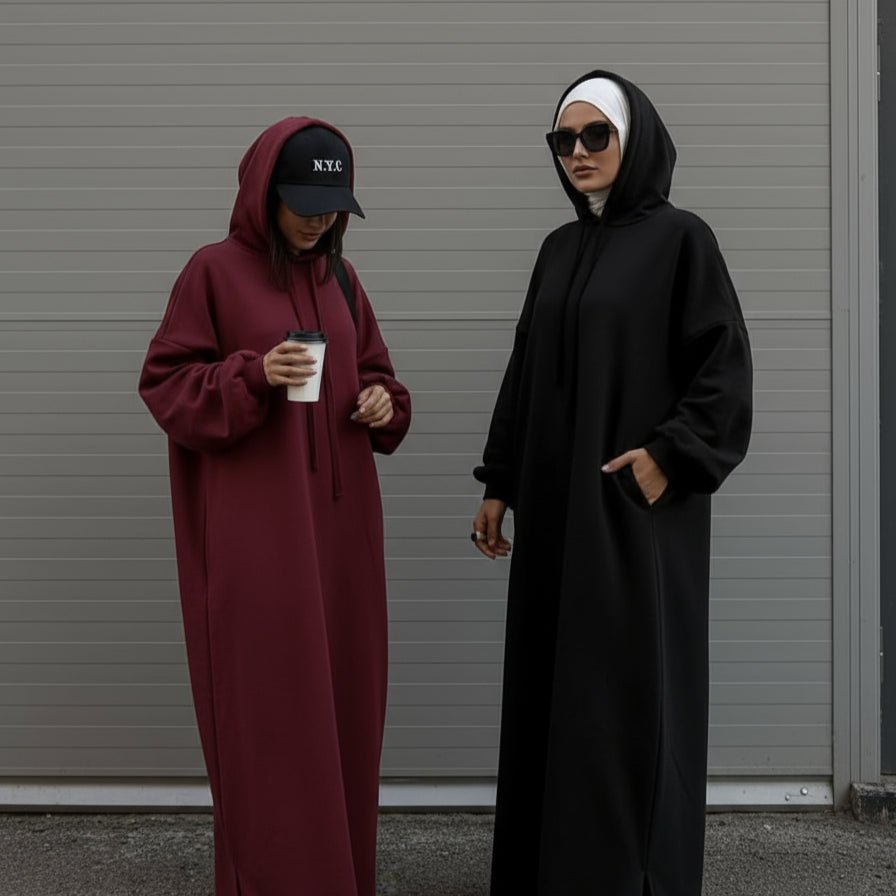 French Terry Hoodie Abaya With Pockets  (MA340), view 6