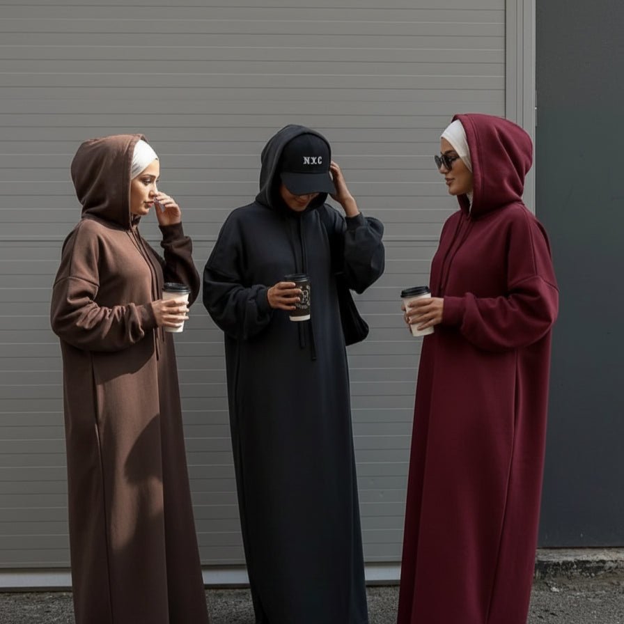 French Terry Hoodie Abaya With Pockets  (MA340), view 7