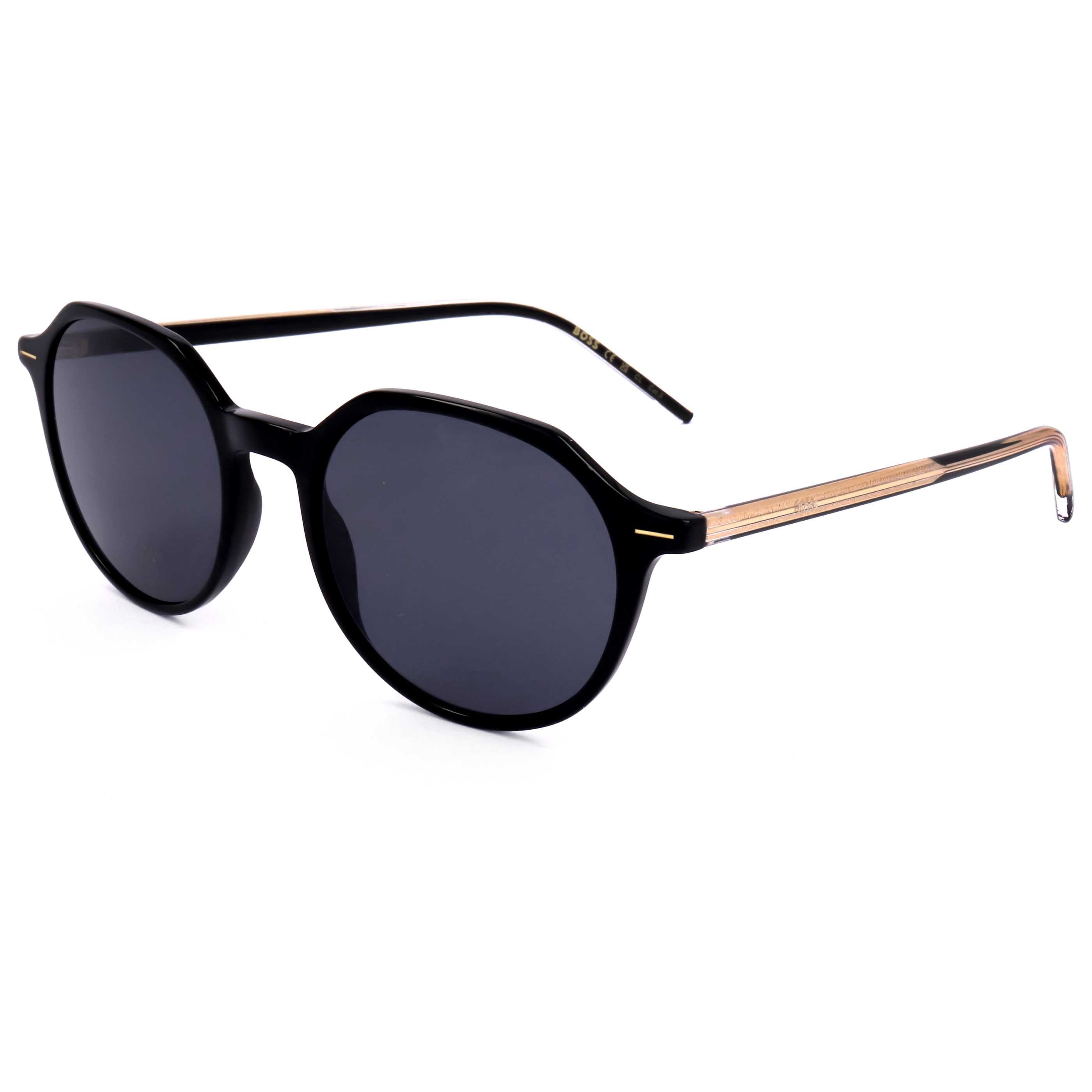Hugo Boss BOSS1584S7C5IR Black Crystal Round Sunglasses — Black by Hugo Boss