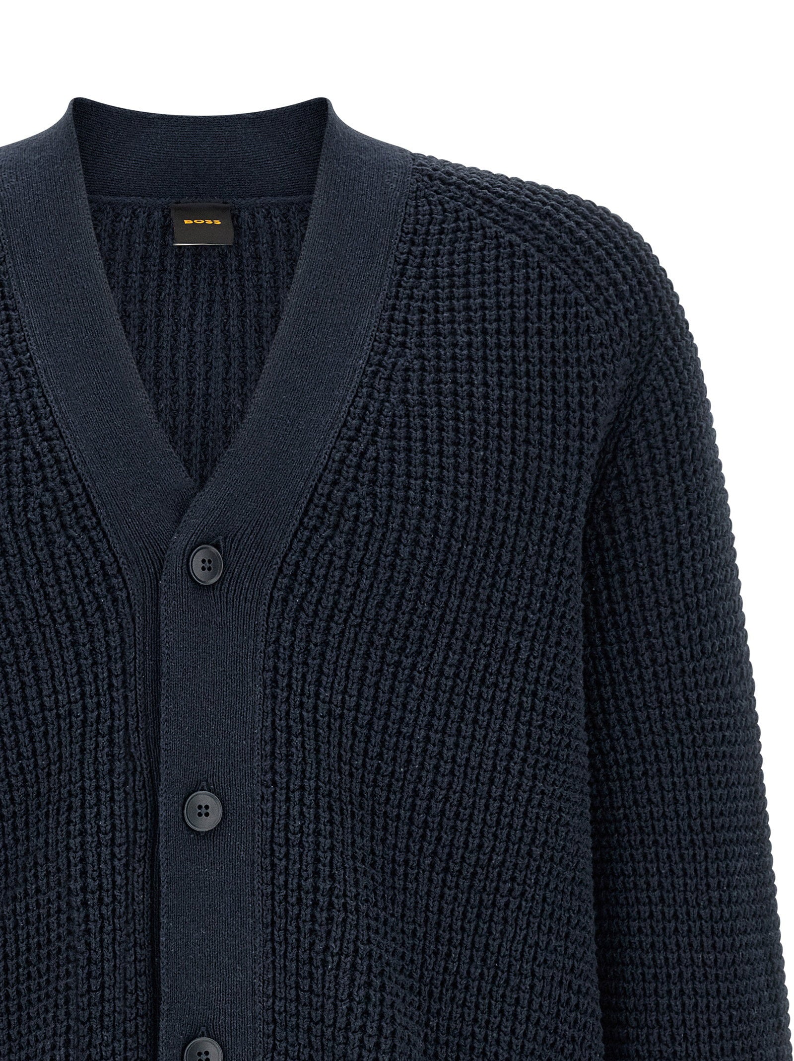 Hugo Boss Honeycomb Cotton-Blend Cardigan — Navy, view 3