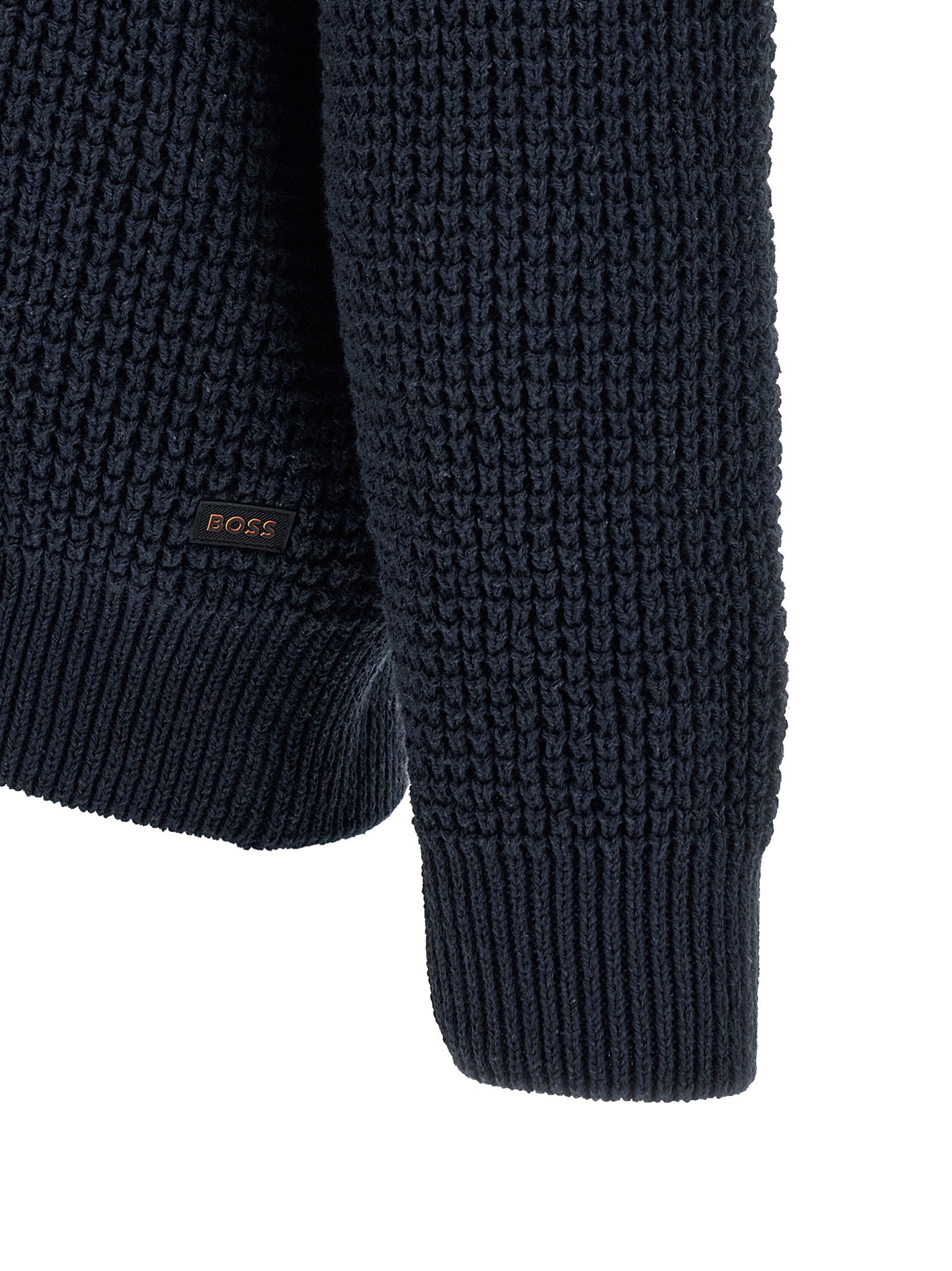 Hugo Boss Honeycomb Cotton-Blend Cardigan — Navy, view 4