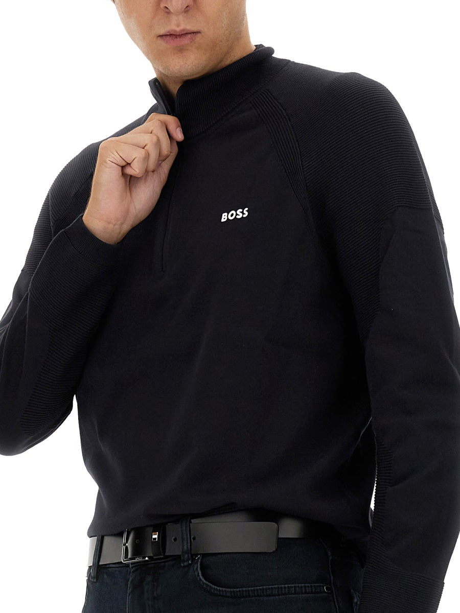 Hugo Boss Logo-Embroidered Cotton Sweatshirt — Blue, view 2