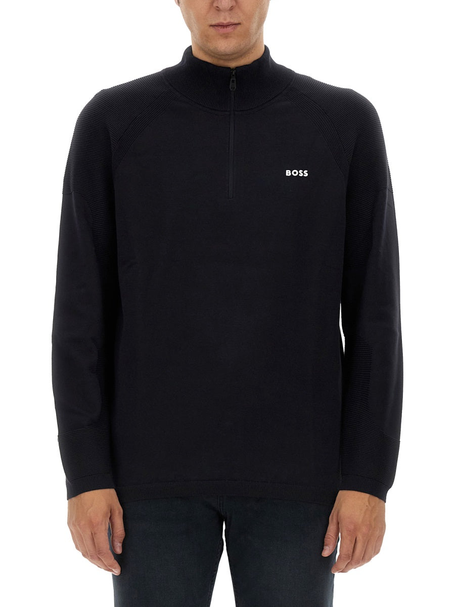 Hugo Boss Logo-Embroidered Cotton Sweatshirt — Blue, view 3