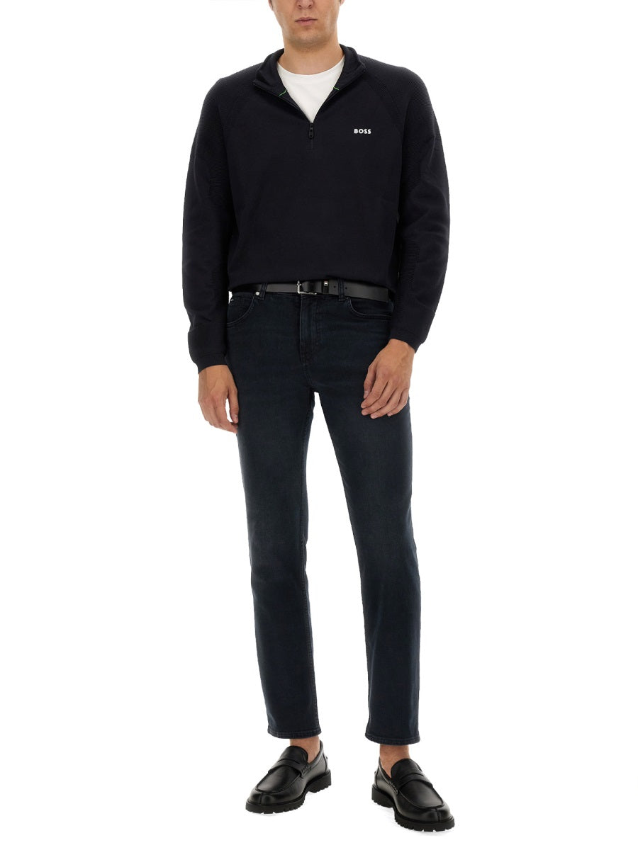 Hugo Boss Logo-Embroidered Cotton Sweatshirt — Blue, view 4