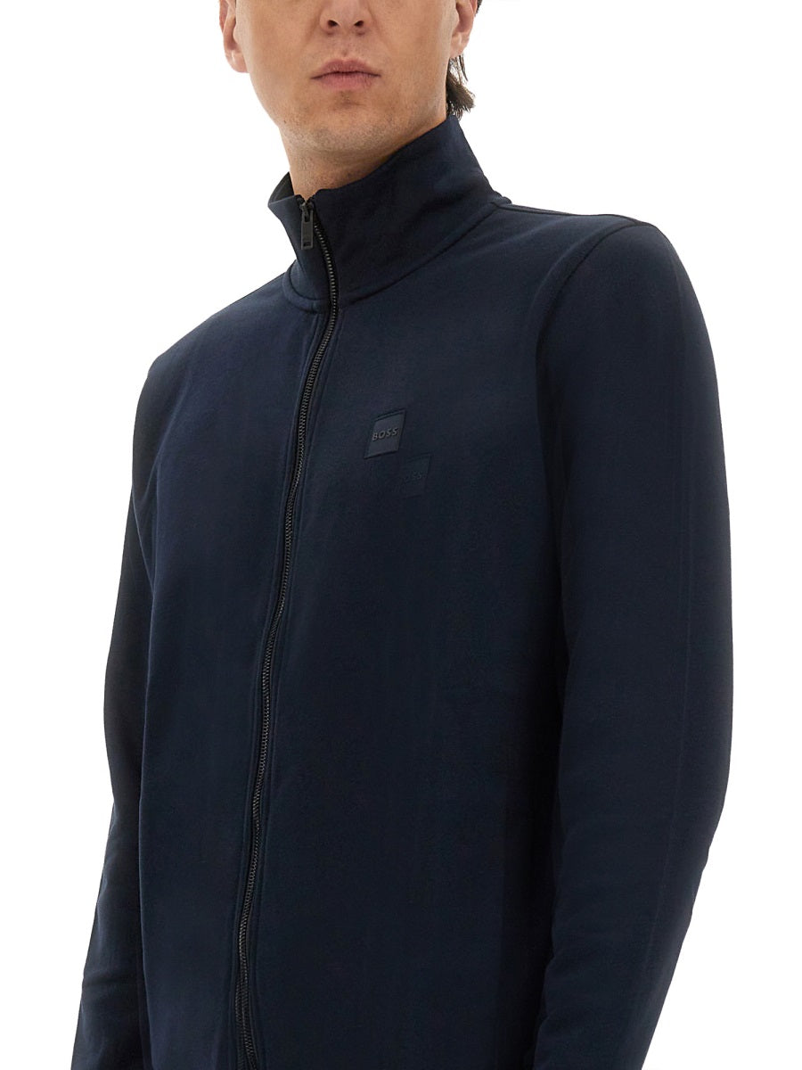 Hugo Boss Zip Cotton Sweatshirt — Blue, view 2