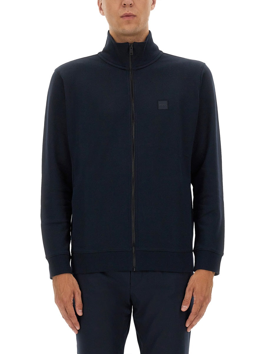 Hugo Boss Zip Cotton Sweatshirt — Blue, view 3