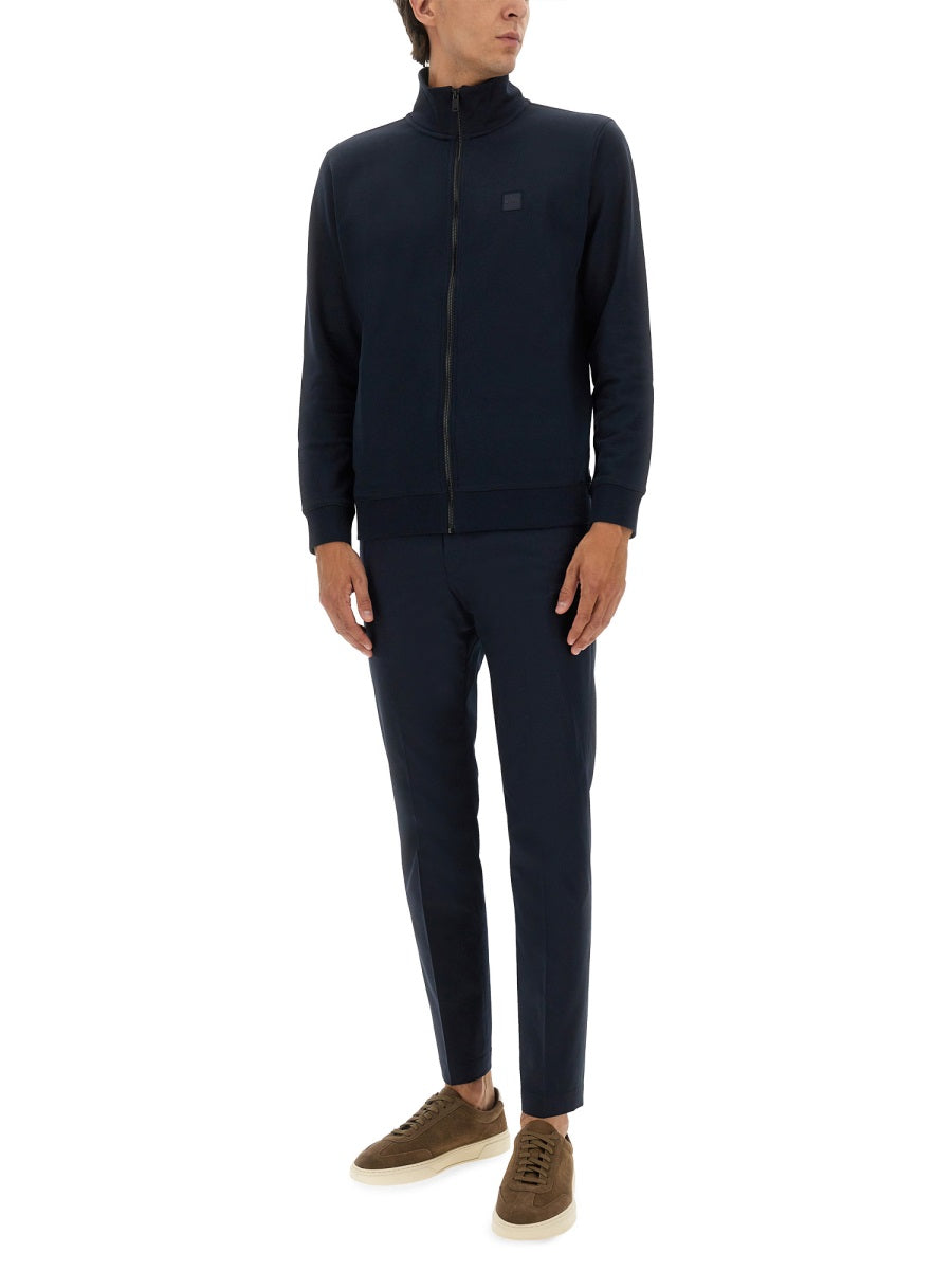 Hugo Boss Zip Cotton Sweatshirt — Blue, view 4