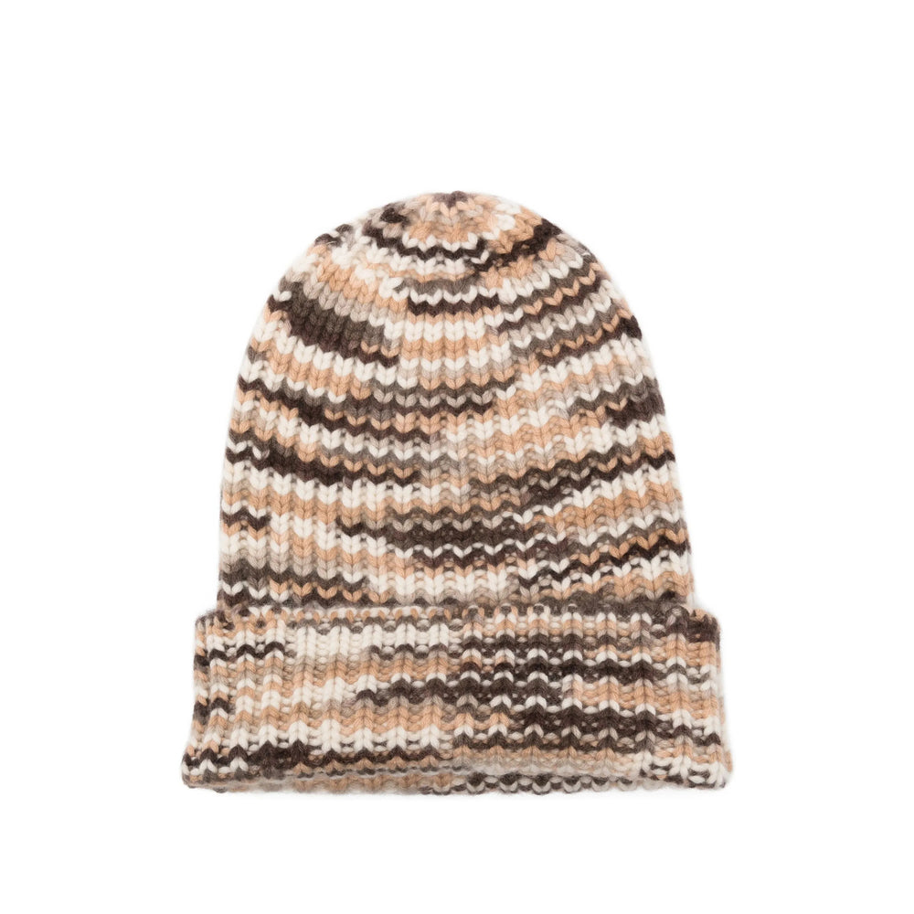 Hurray 150012 Cashmere Striped Ribbed Knit Beanie — Brown by Hurray