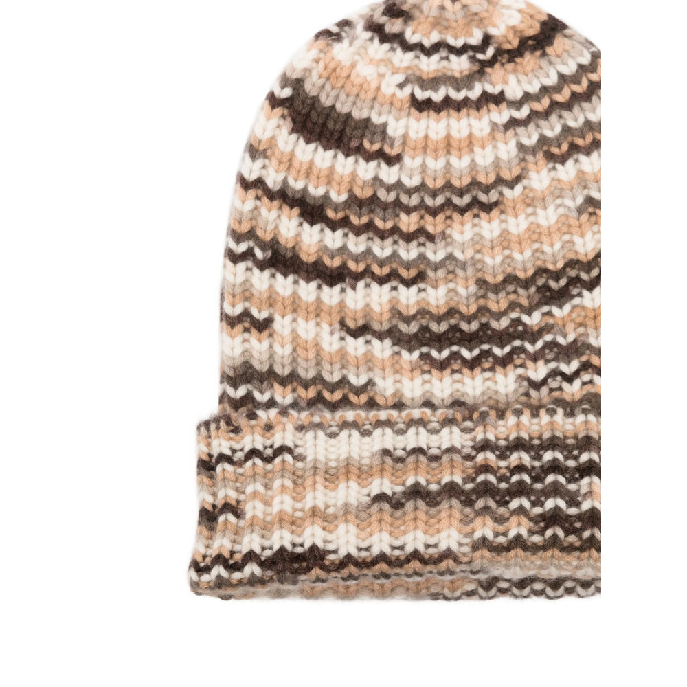 Hurray 150012 Cashmere Striped Ribbed Knit Beanie — Brown, view 2