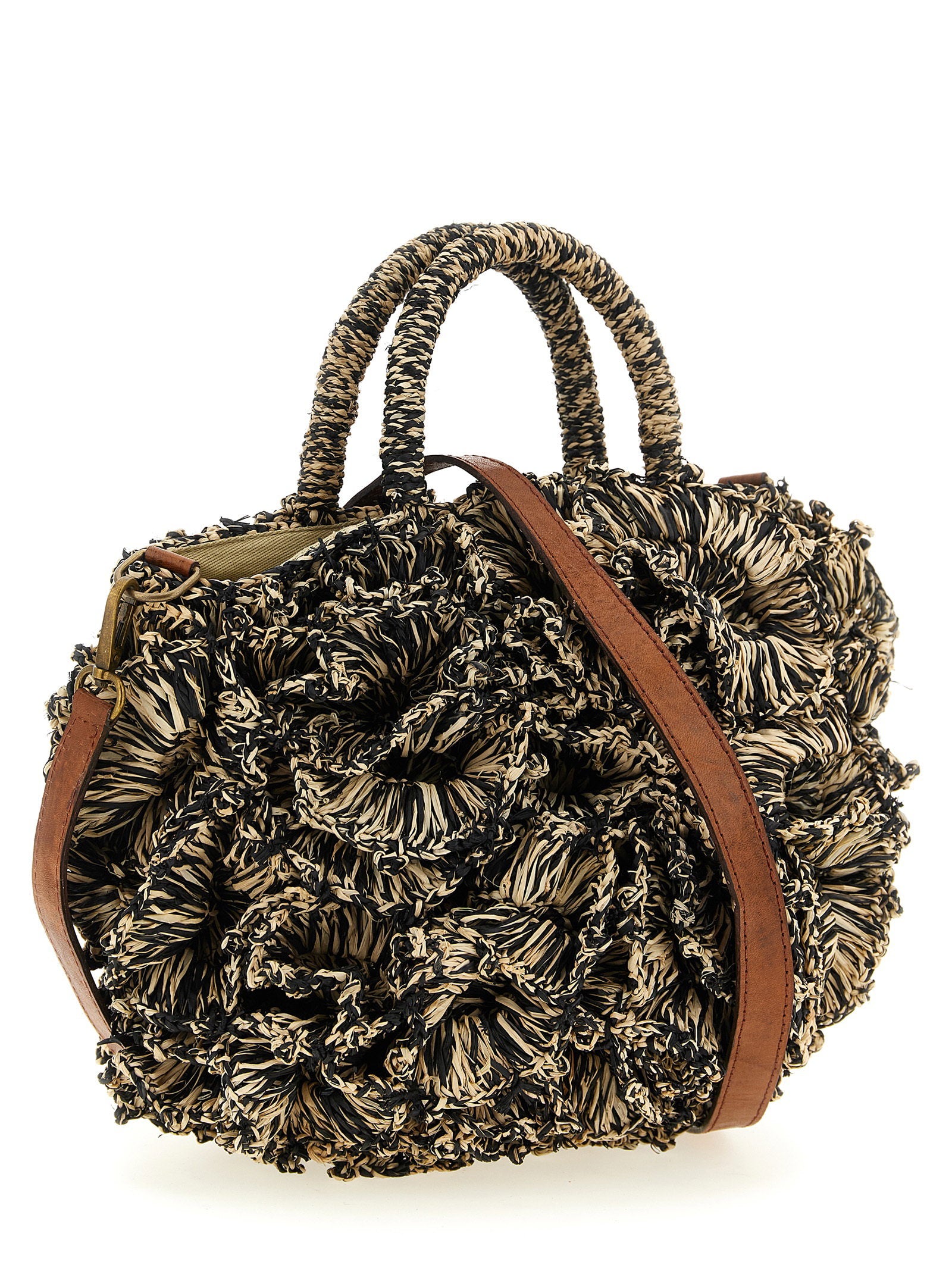 Ibeliv 3D Crocheted Raffia Bucket Bag — Black, view 2