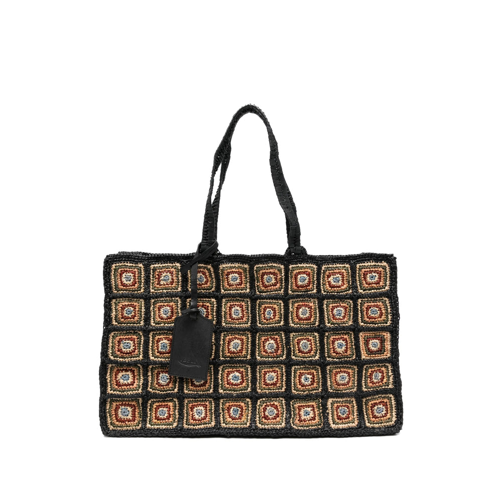 Ibeliv Raffia Square-Motif Tote Bag — Black by Ibeliv