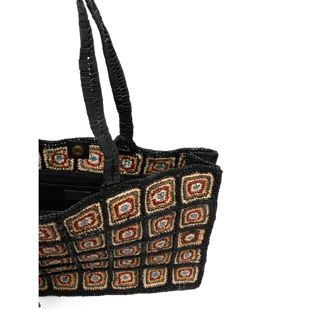 Ibeliv Raffia Square-Motif Tote Bag — Black, view 2