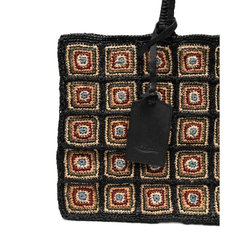 Ibeliv Raffia Square-Motif Tote Bag — Black, view 4