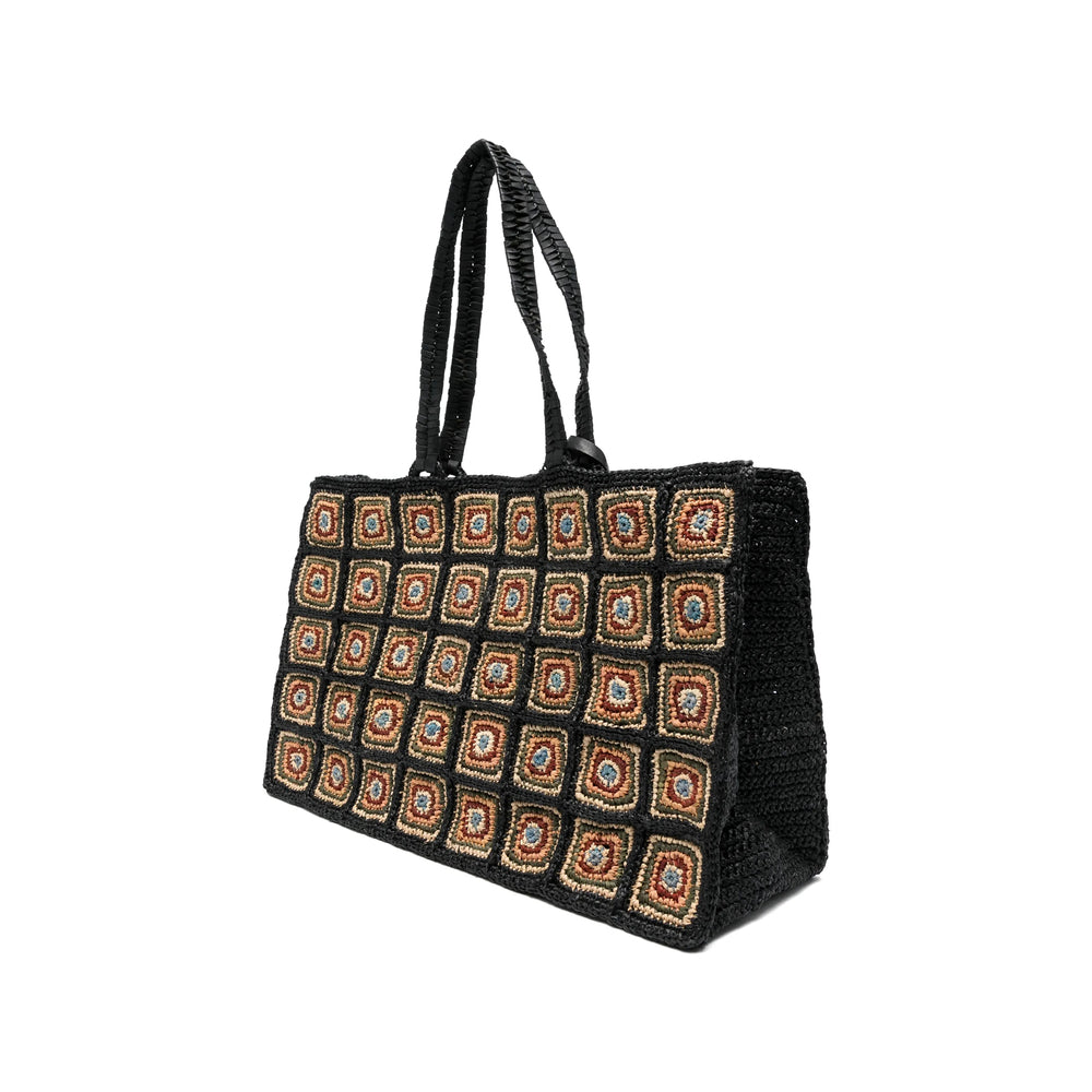 Ibeliv Raffia Square-Motif Tote Bag — Black, view 5