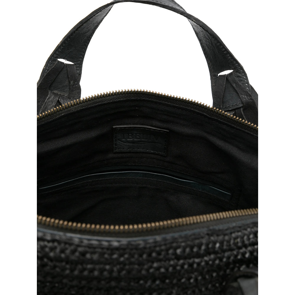 Ibeliv Woven Raffia Tote Bag — Black, view 3