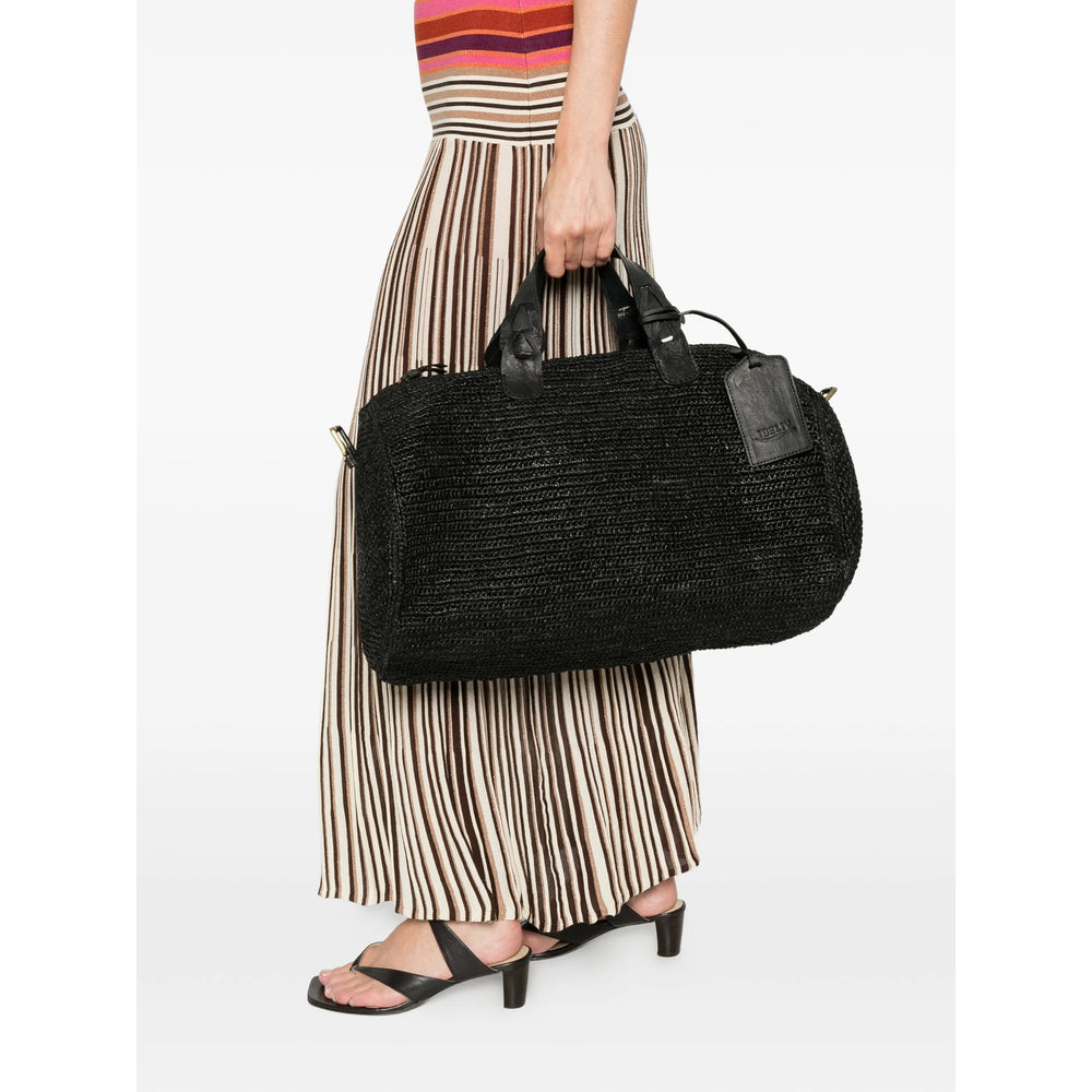 Ibeliv Woven Raffia Tote Bag — Black, view 4