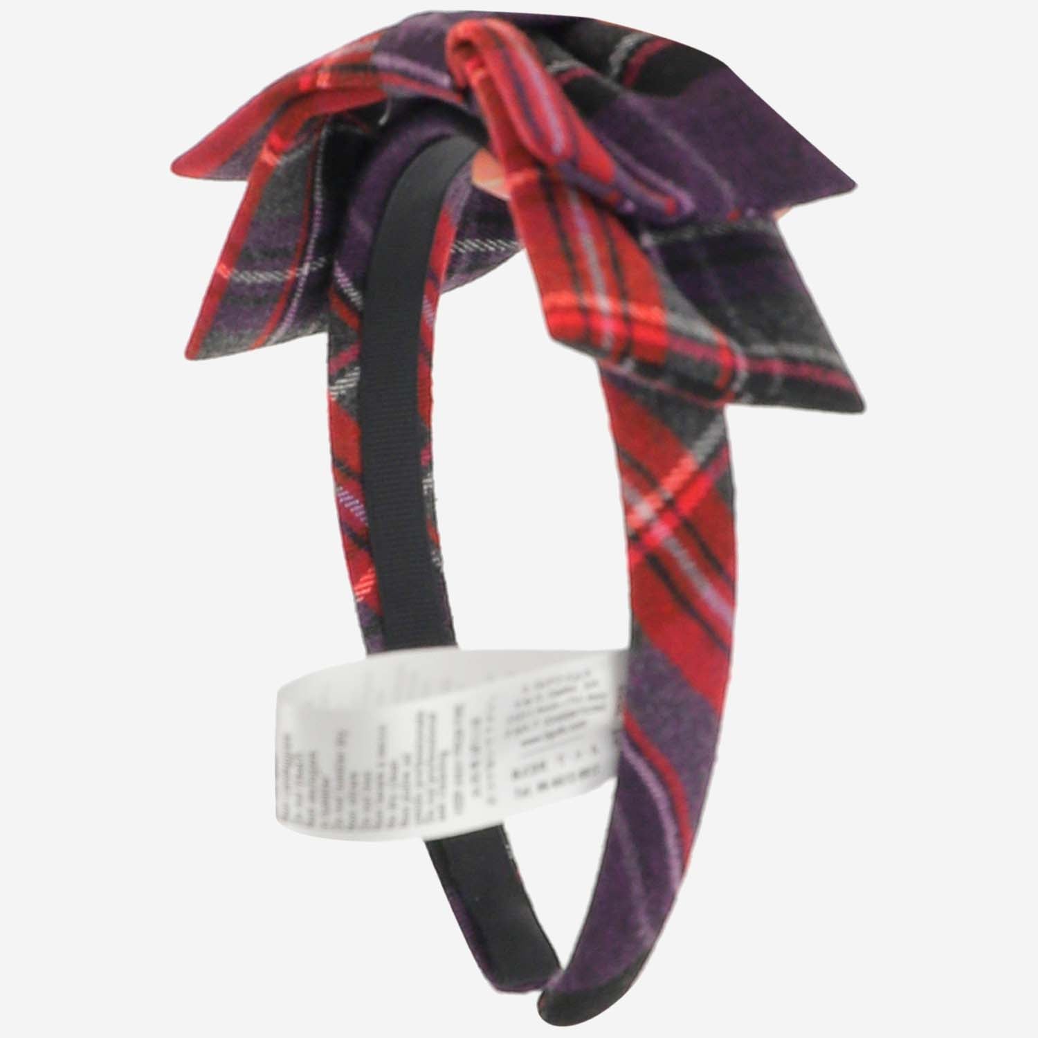 Il Gufo Check Bow Headband — Purple by Il Gufo