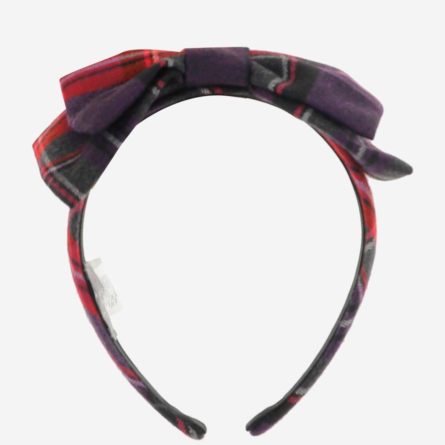 Il Gufo Check Bow Headband — Purple, view 2