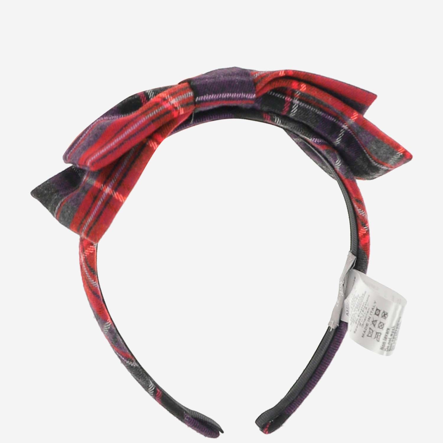 Il Gufo Check Bow Headband — Purple, view 4