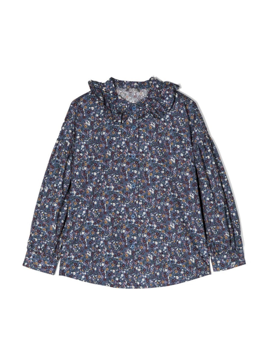 Il Gufo Ruffle Collar Floral Cotton Shirt — Multicolor by Il Gufo