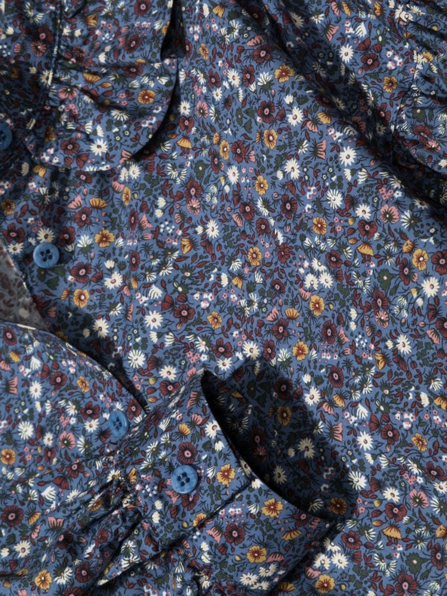 Il Gufo Ruffle Collar Floral Cotton Shirt — Multicolor, view 2