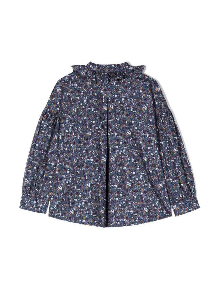 Il Gufo Ruffle Collar Floral Cotton Shirt — Multicolor, view 3