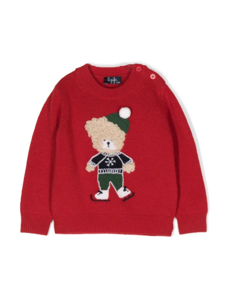 Il Gufo Teddy Bear Virgin Wool Sweater — Red by Il Gufo