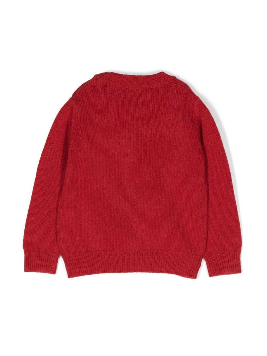 Il Gufo Teddy Bear Virgin Wool Sweater — Red, view 2