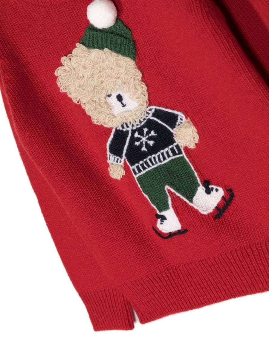 Il Gufo Teddy Bear Virgin Wool Sweater — Red, view 3