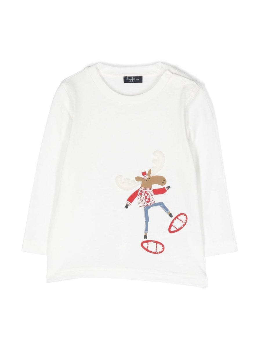 Il Gufo Reindeer-Motif Cotton T-Shirt — White by Il Gufo