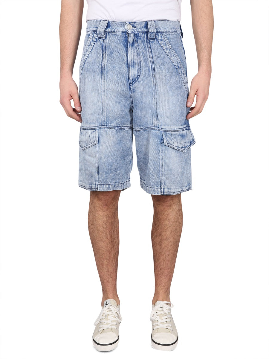 Isabel Marant Cotton & Lyocell Bermuda Shorts — Blue, view 2