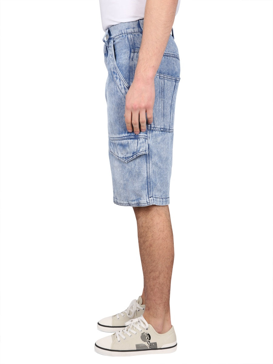 Isabel Marant Cotton & Lyocell Bermuda Shorts — Blue, view 3