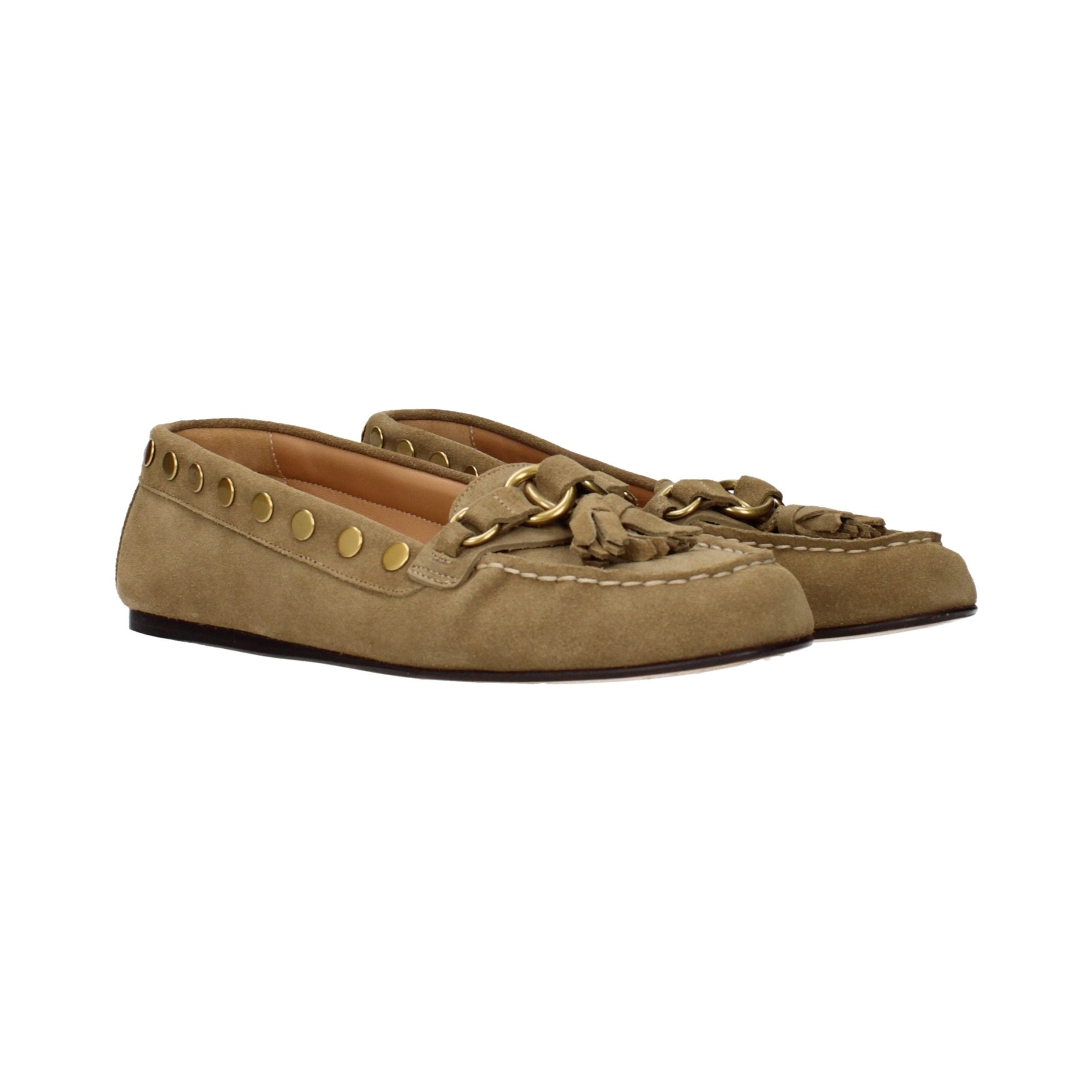 Isabel Marant Stud-Embellished Suede Loafer — Brown, view 2