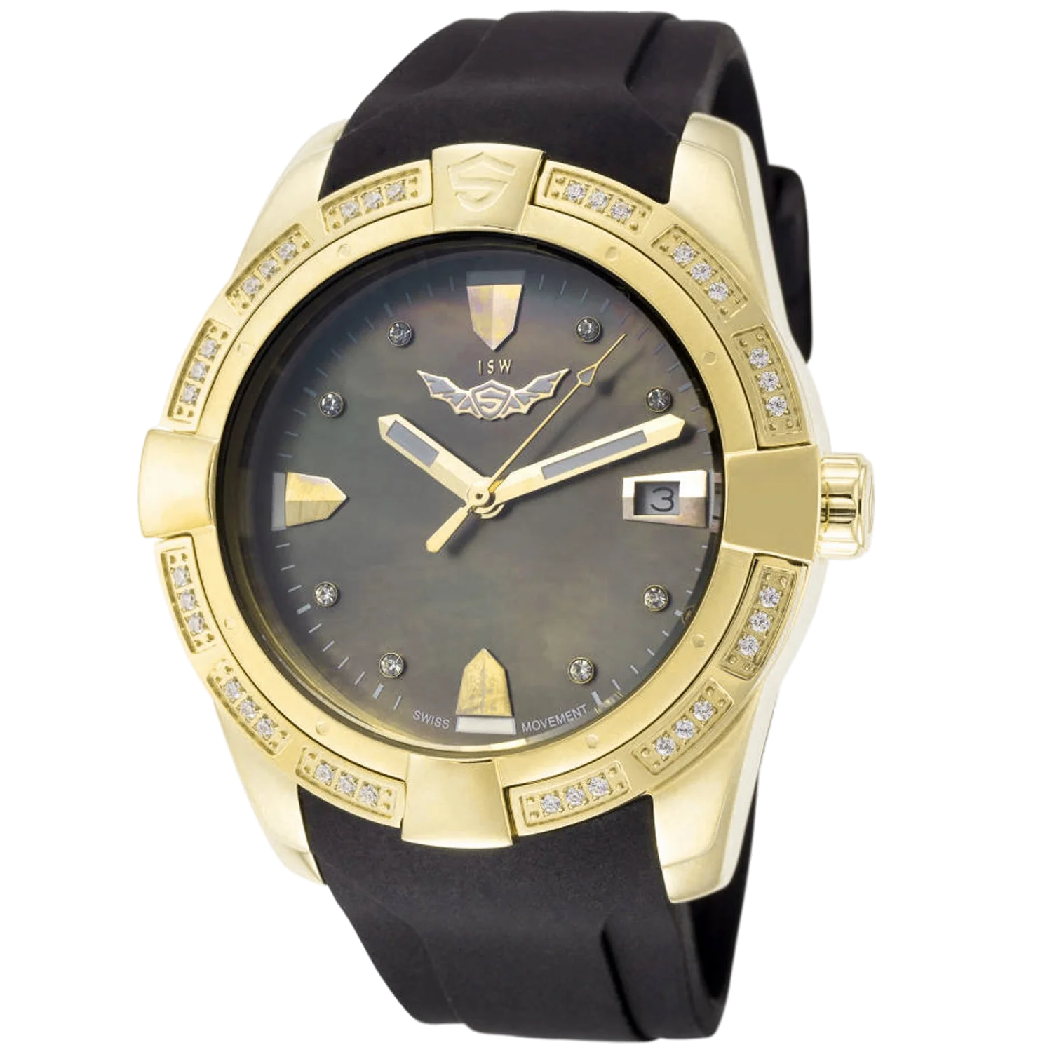 Isw Diamond-Set Gold Plated Watch — Black by Isw