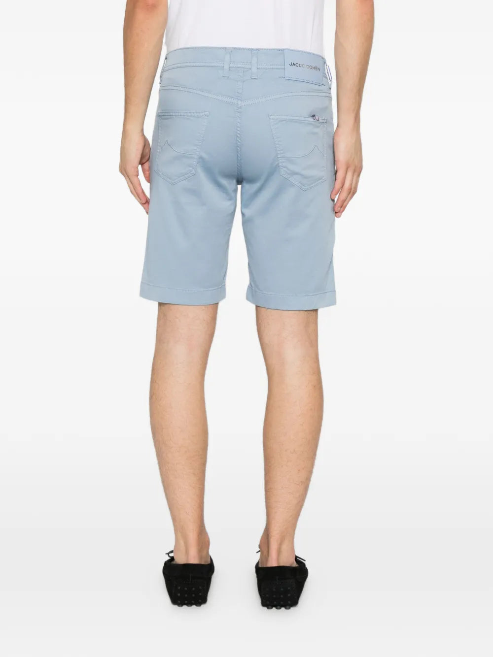 Jacob Cohen Logo-Patch Five-Pocket Cotton-Lyocell Shorts — Light Blue, view 3