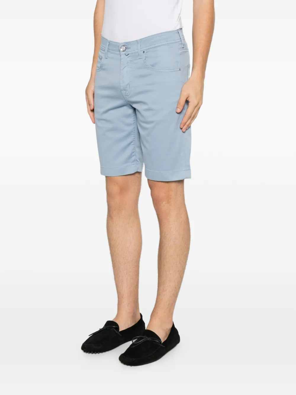 Jacob Cohen Logo-Patch Five-Pocket Cotton-Lyocell Shorts — Light Blue, view 4
