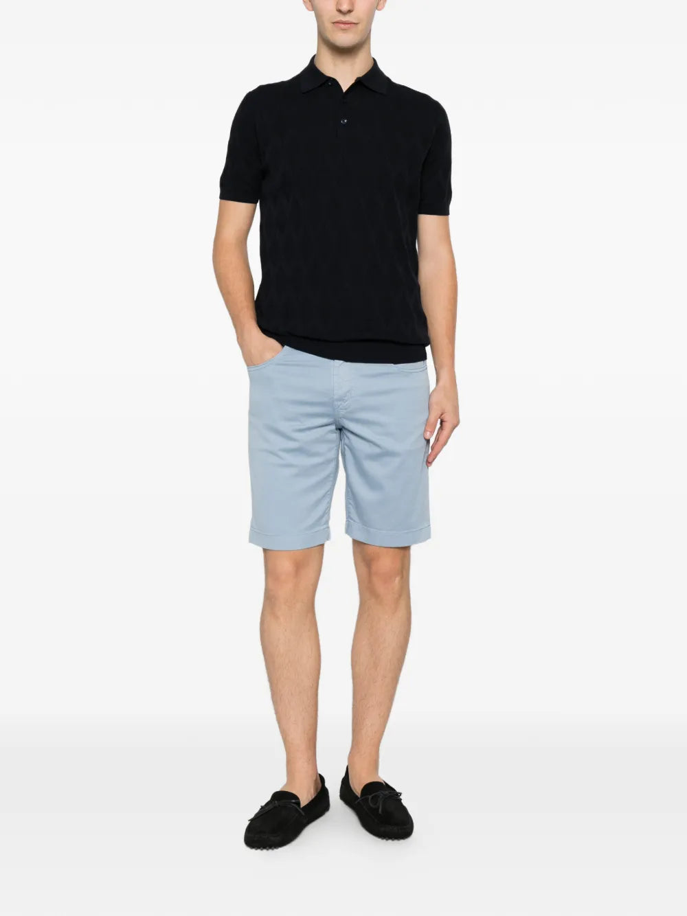 Jacob Cohen Logo-Patch Five-Pocket Cotton-Lyocell Shorts — Light Blue, view 5