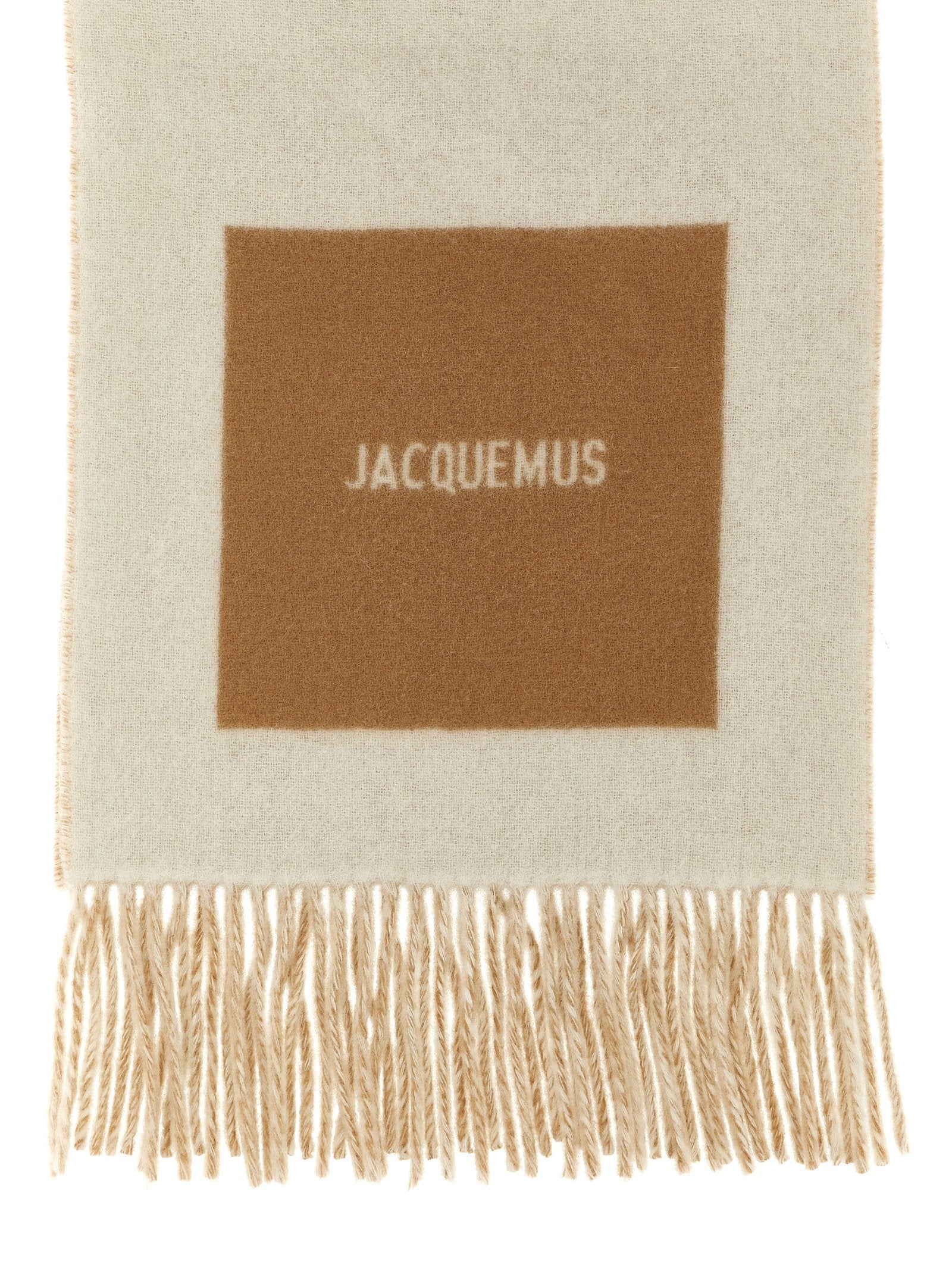 Jacquemus Virgin Wool Colorblock Scarf — Cream, view 2