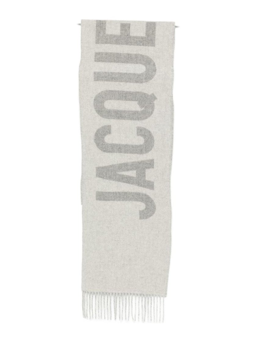 JACQUEMUS Logo Intarsia Virgin Wool Scarf — Grey by Jacquemus