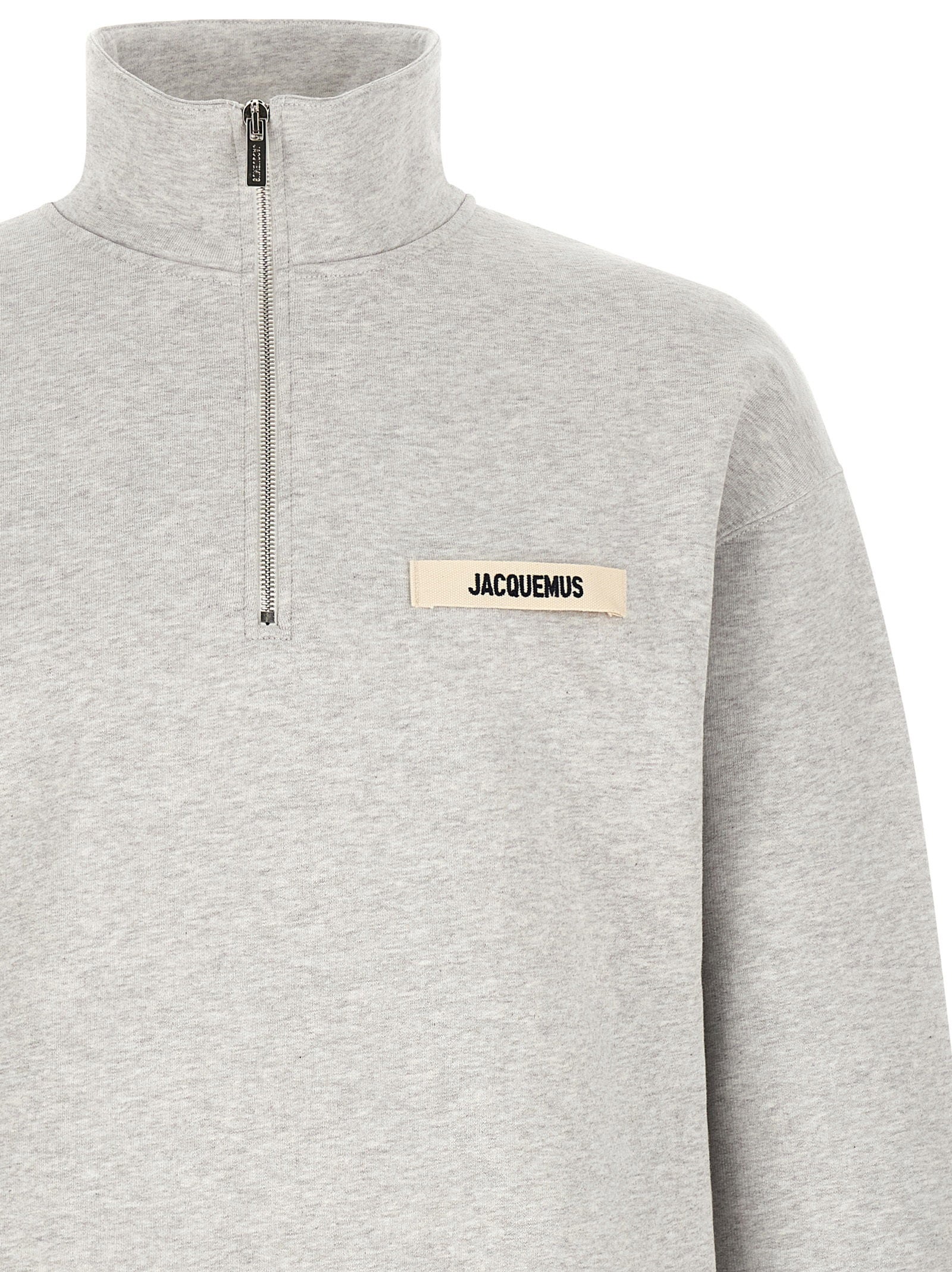 Jacquemus Cotton Fleece Logo Patch Sweatshirt — Grey, view 3