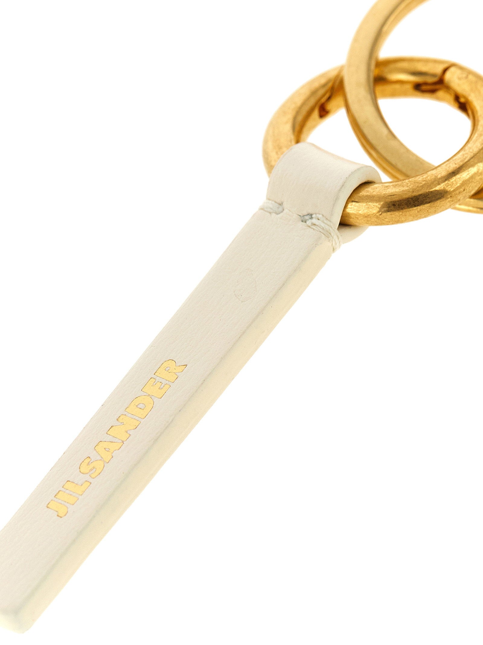 Jil Sander Logo-Stamped Calf Leather Key Case — Eggshell, view 3