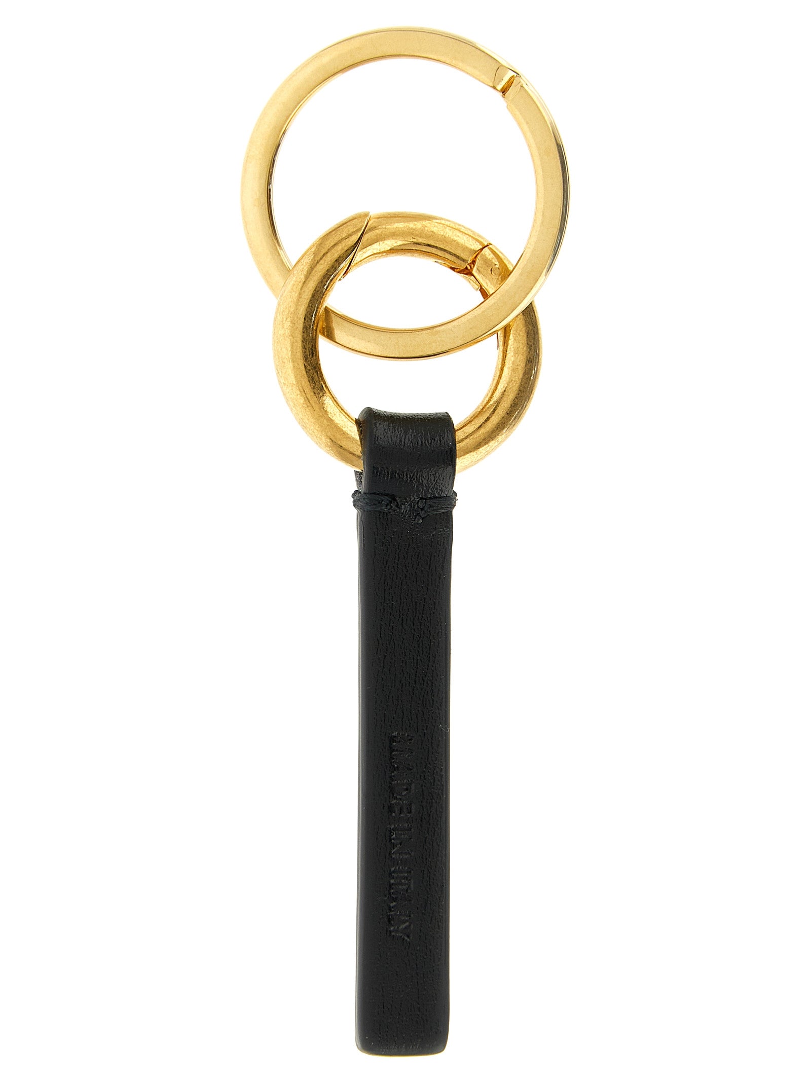 Jil Sander Gold-Ring Calfskin Keychain — Black, view 2