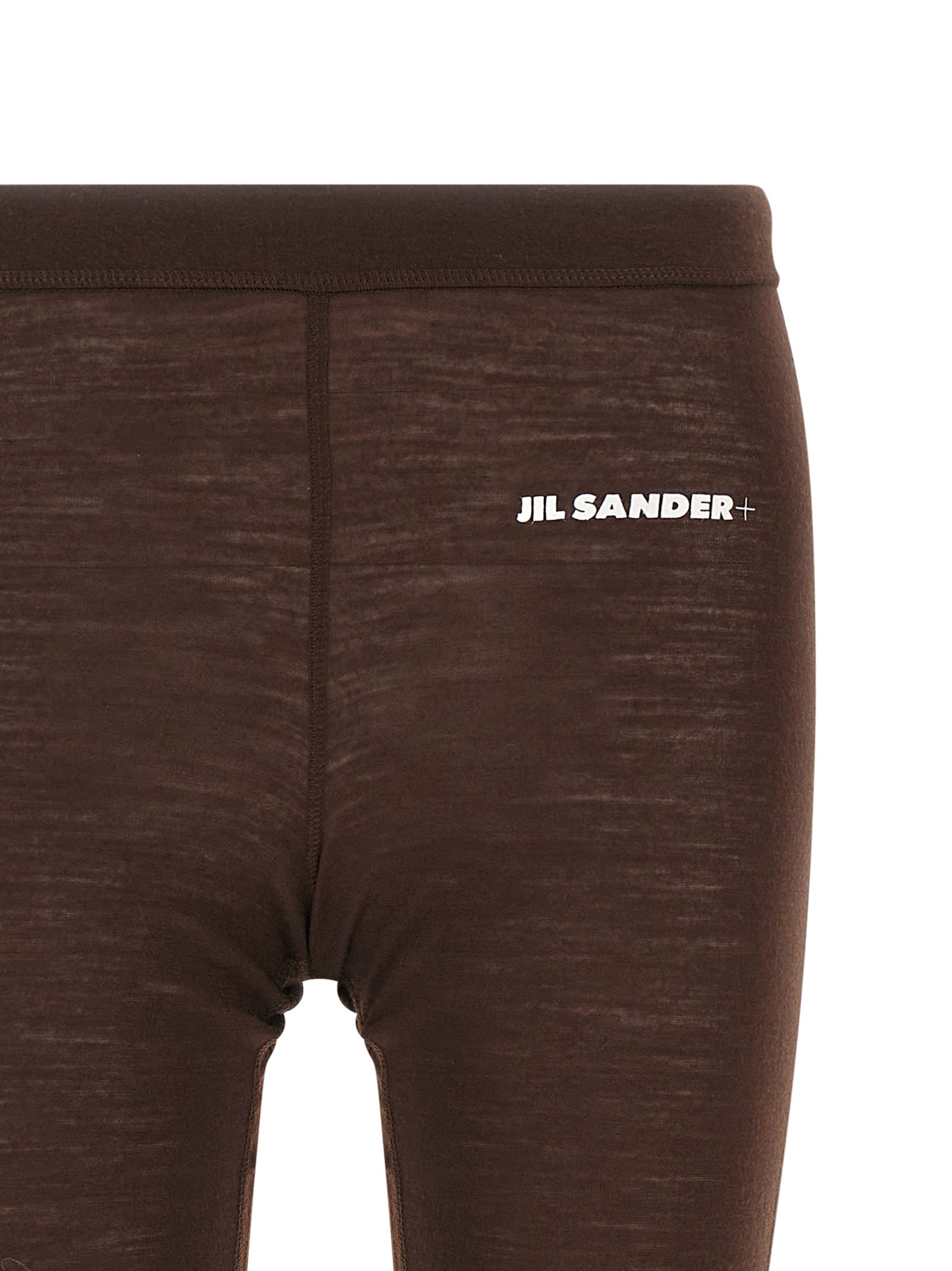 Jil Sander Logo-Print Wool-Blend Leggings — Brown, view 3
