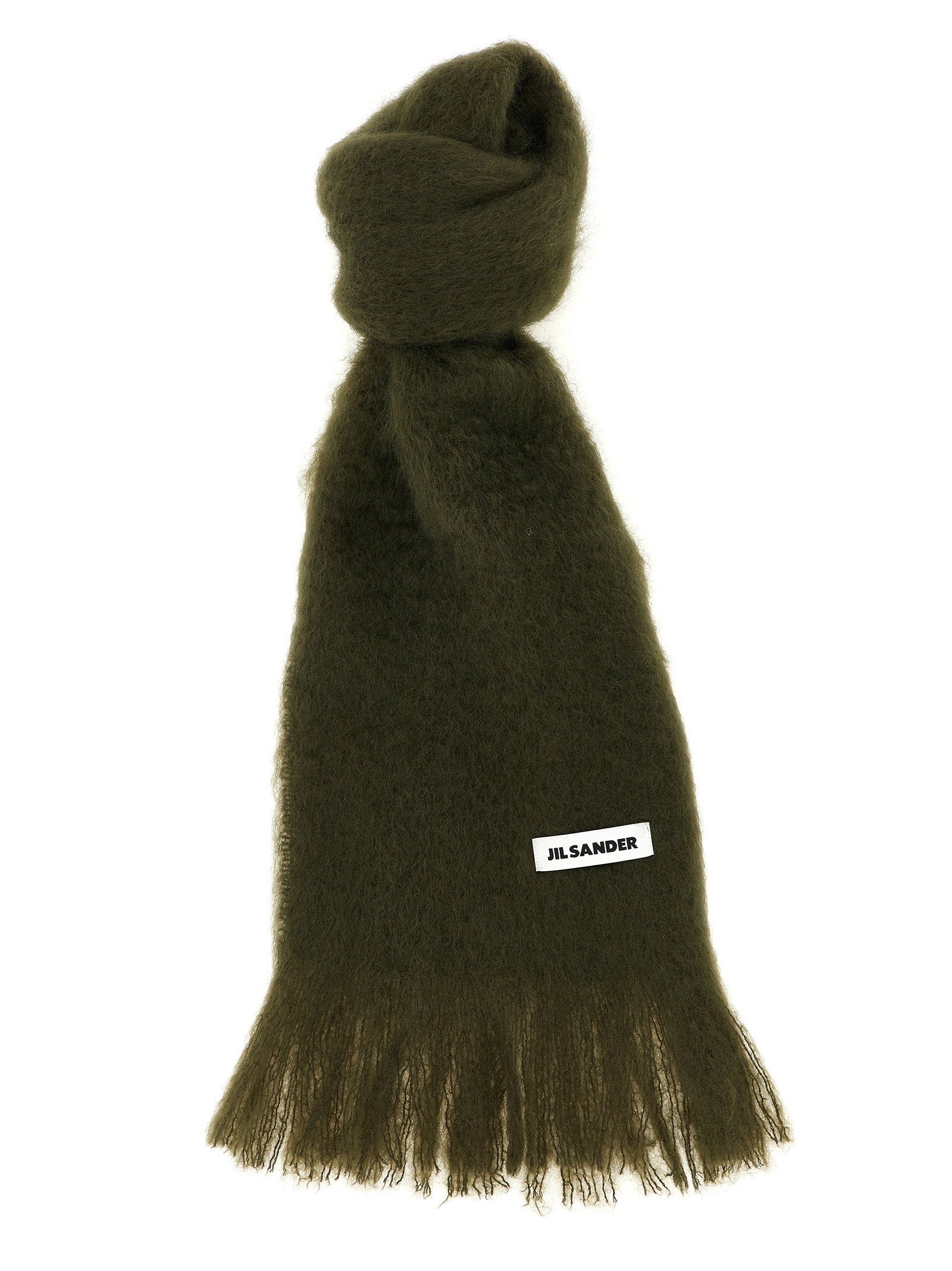 Jil Sander Mohair Wool Blend Scarf — Olive by Jil Sander