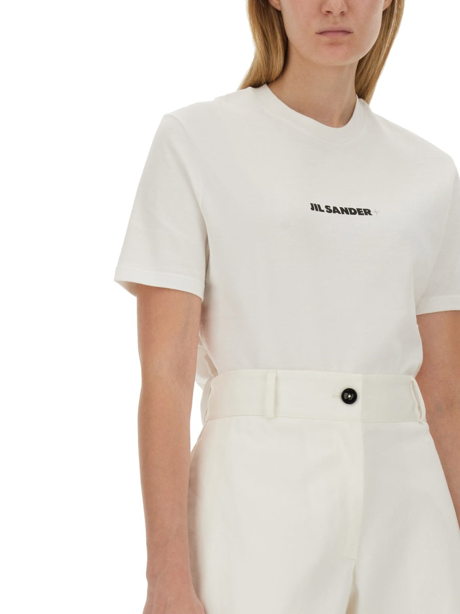 Jil Sander Logo Cotton T-Shirt — White, view 3