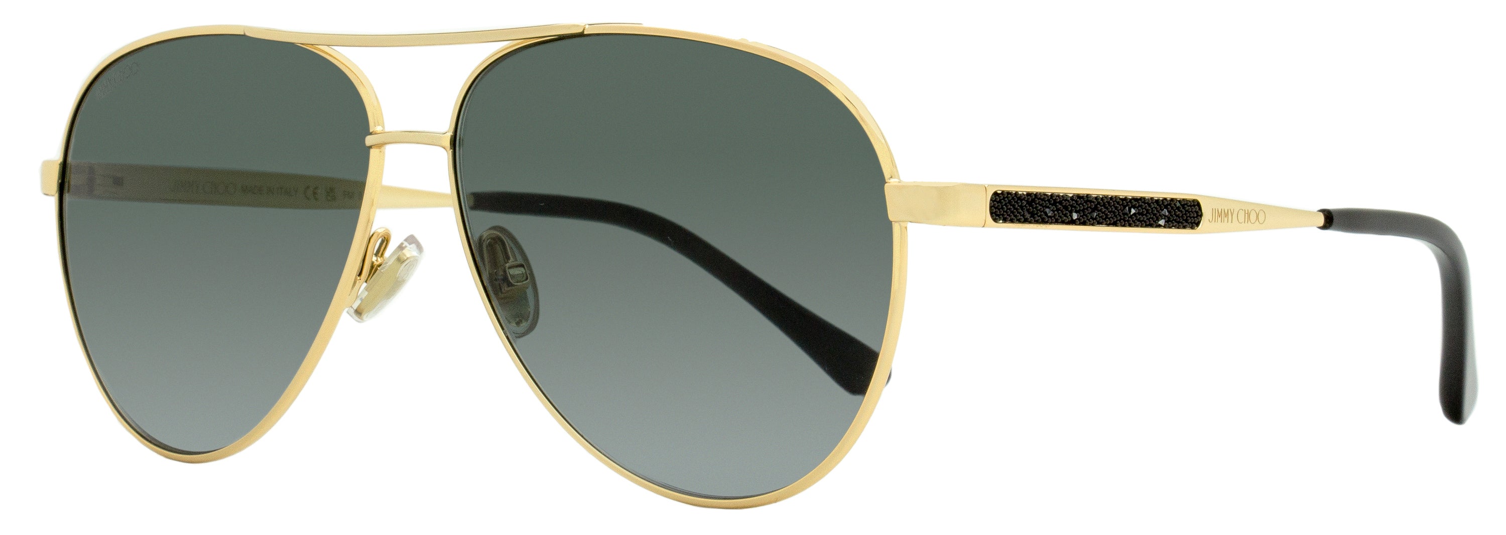 Jimmy Choo Jimena Glitter-Embellished Pilot Sunglasses — Gold by Jimmy Choo